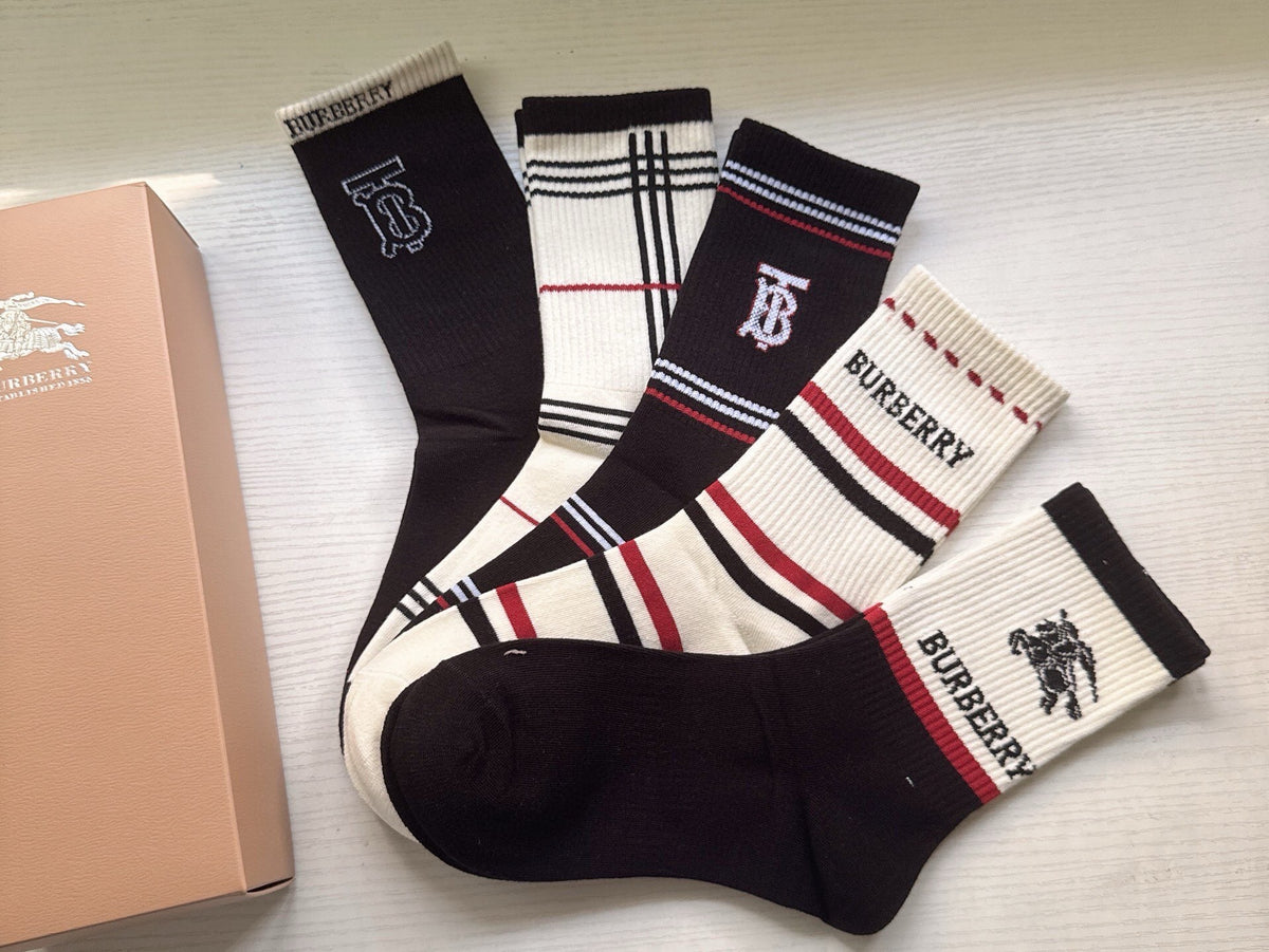 Burberry Comfort Knee-High Socks – 5-Pair Set #001