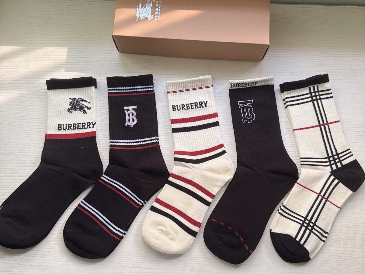Burberry Comfort Knee-High Socks – 5-Pair Set #001
