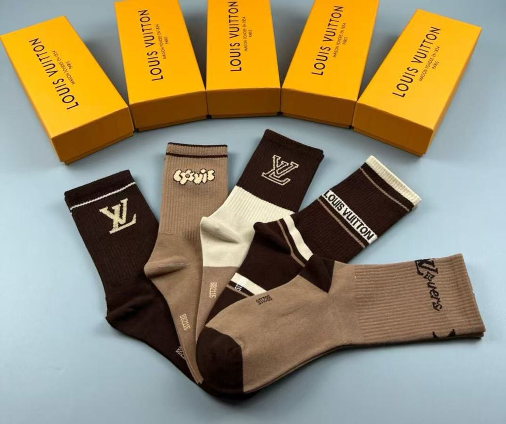 Louis Vuitton Cotton Crew Socks – 5-Pair Set #006