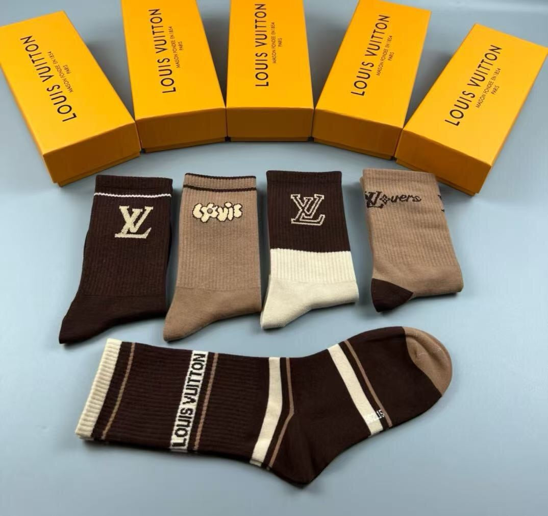 Louis Vuitton Cotton Crew Socks – 5-Pair Set #006