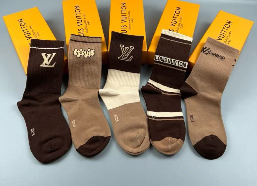 Louis Vuitton Cotton Crew Socks – 5-Pair Set #006