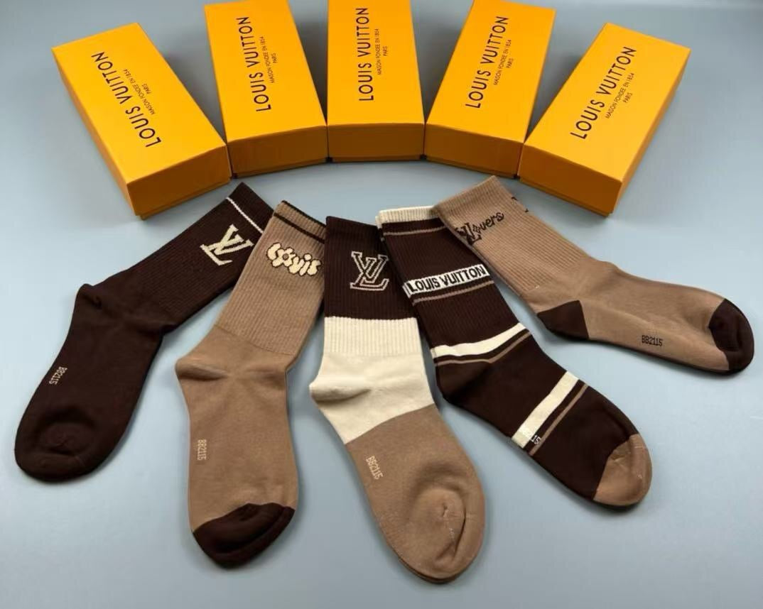 Louis Vuitton Cotton Crew Socks – 5-Pair Set #006