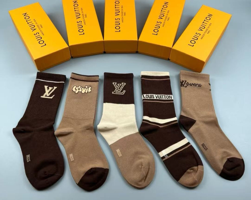 Louis Vuitton Cotton Crew Socks – 5-Pair Set #006