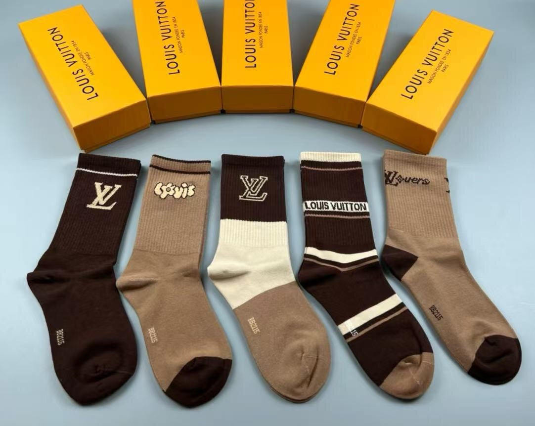 Louis Vuitton Cotton Crew Socks – 5-Pair Set #006
