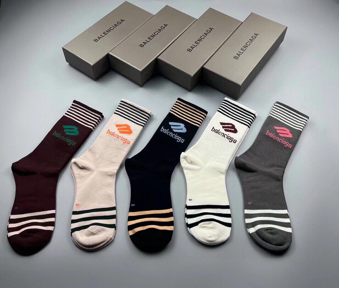 Balenciaga Cotton Knee-High Socks – 5-Pair Set #001