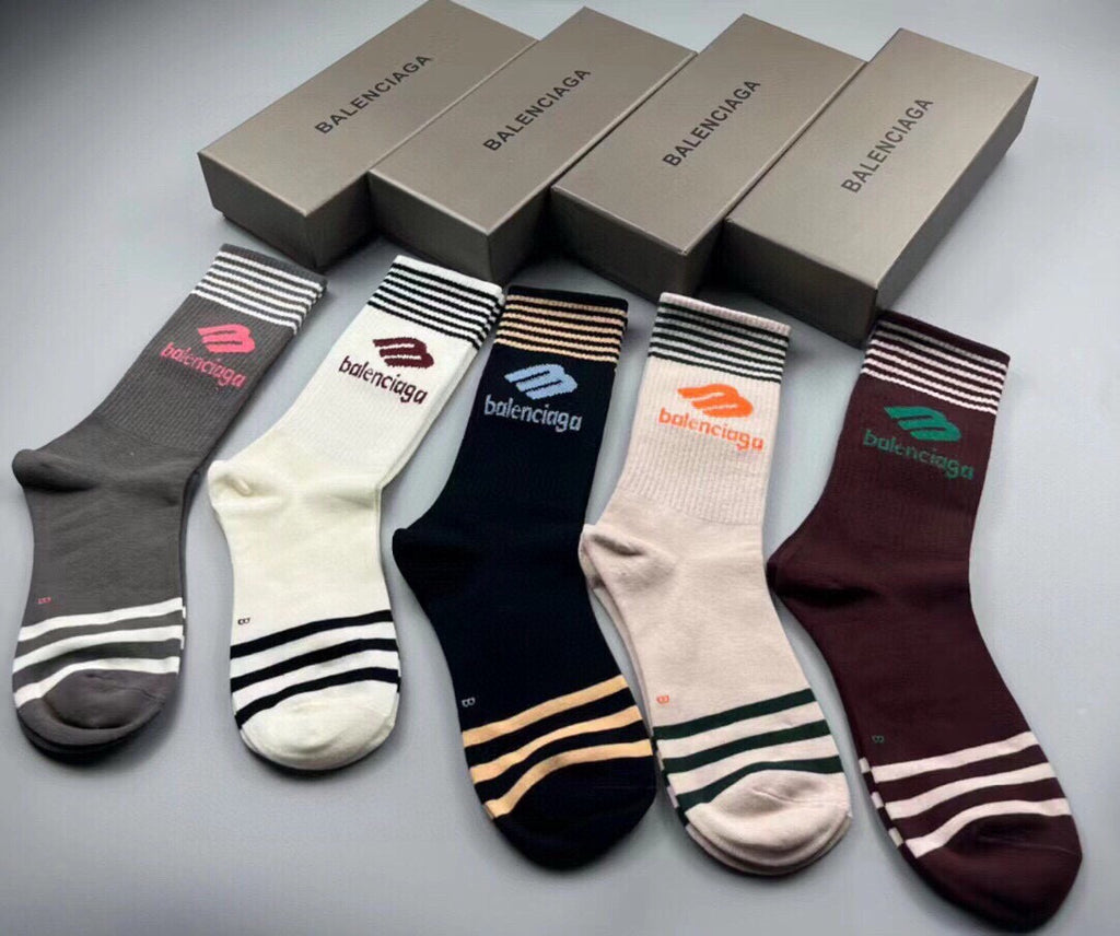 Balenciaga Cotton Knee-High Socks – 5-Pair Set #001