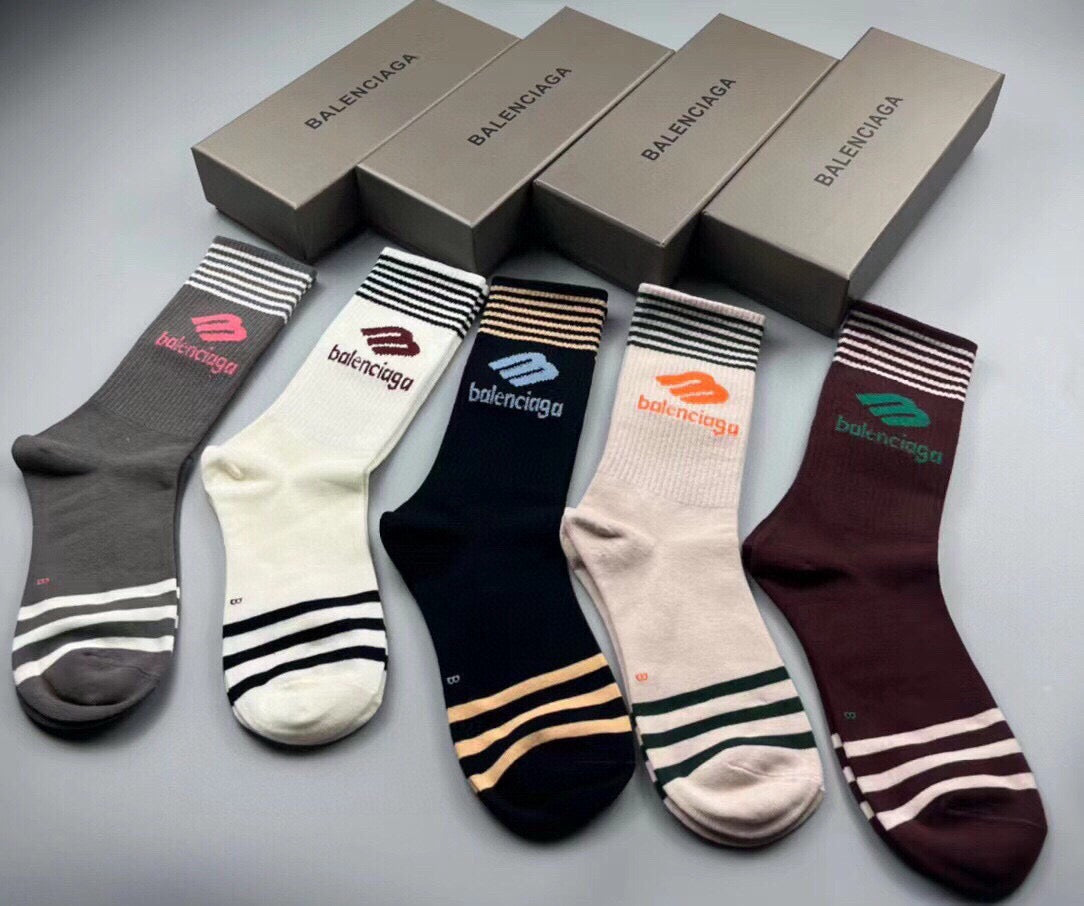 Balenciaga Cotton Knee-High Socks – 5-Pair Set #001