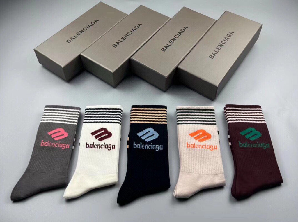 Balenciaga Cotton Knee-High Socks – 5-Pair Set #001