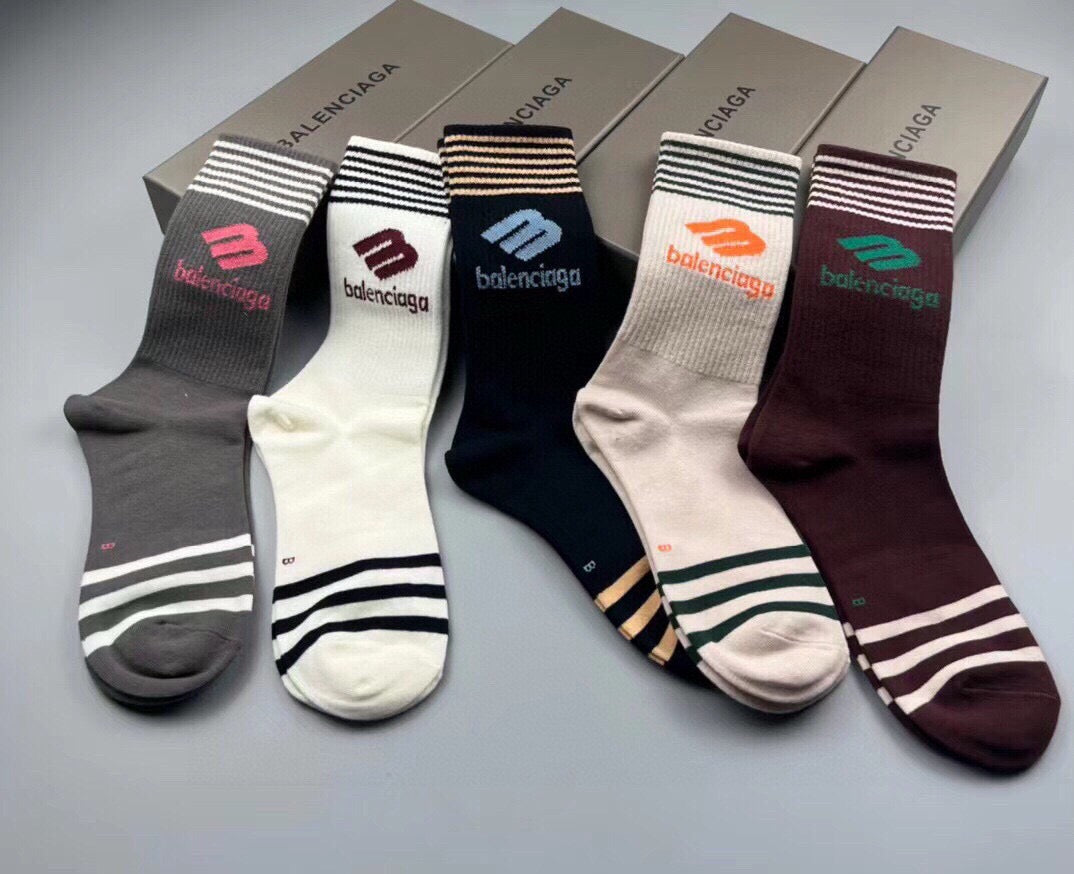 Balenciaga Cotton Knee-High Socks – 5-Pair Set #001