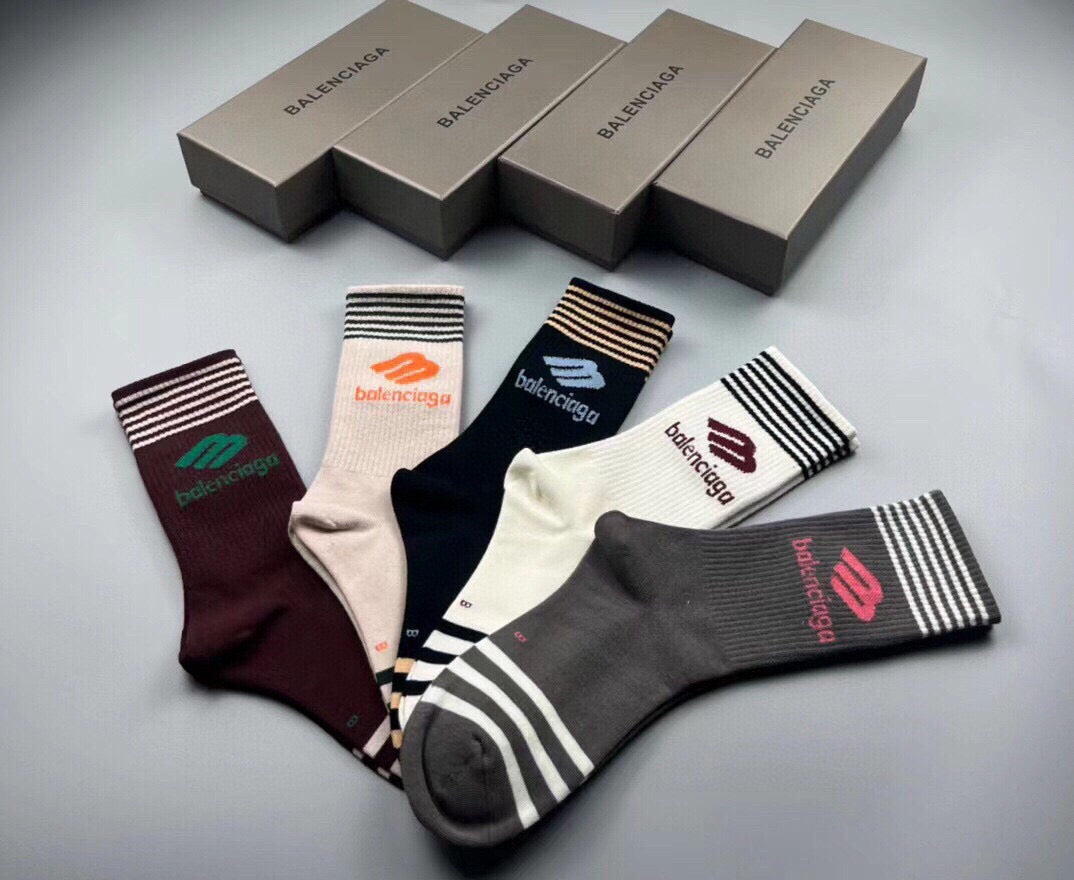 Balenciaga Cotton Knee-High Socks – 5-Pair Set #001