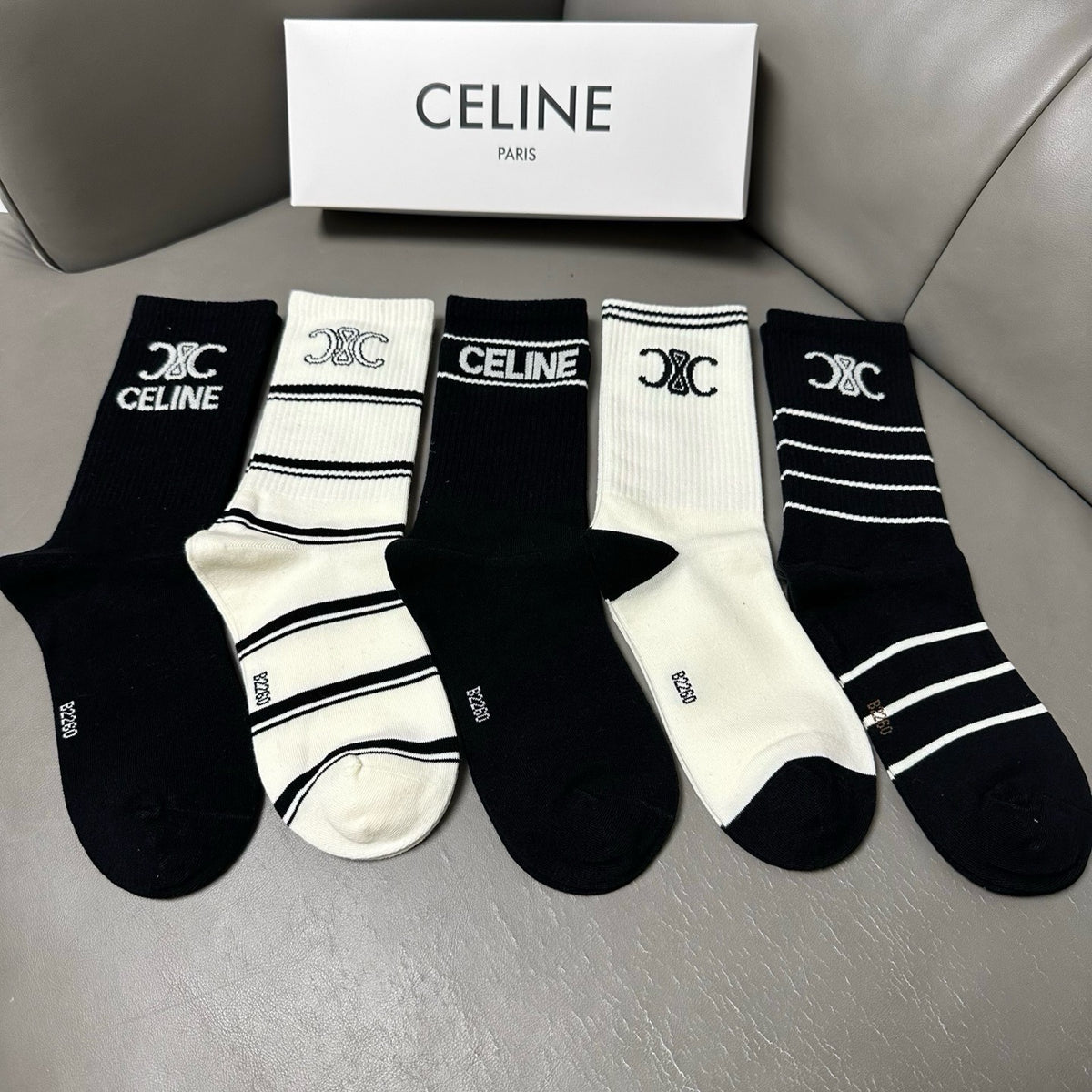 Celine Cotton Knee-High Socks – 5-Pair Set #002