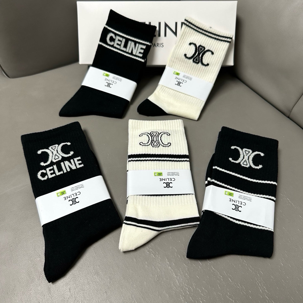 Celine Cotton Knee-High Socks – 5-Pair Set #002