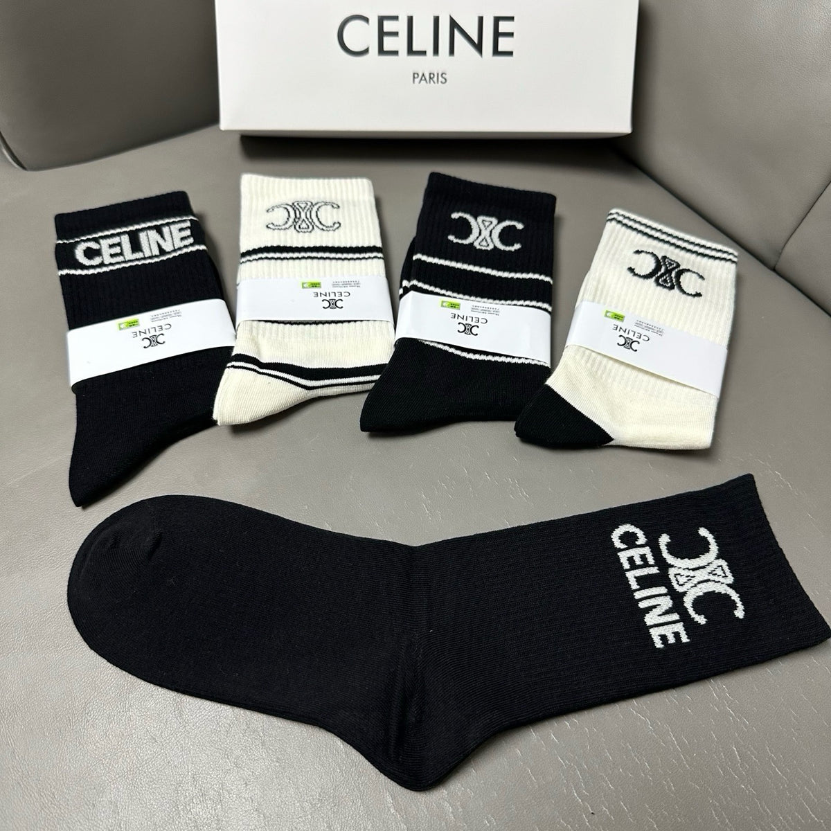Celine Cotton Knee-High Socks – 5-Pair Set #002