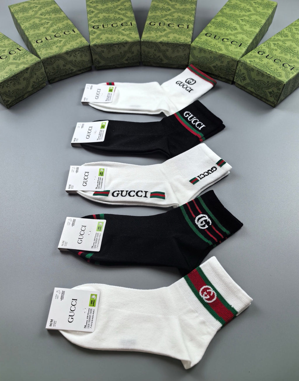 Gucci Comfort Crew Socks – 5-Pair Set #005