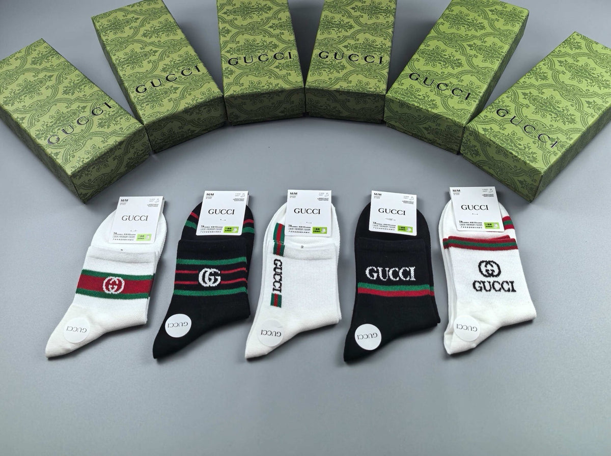 Gucci Comfort Crew Socks – 5-Pair Set #005