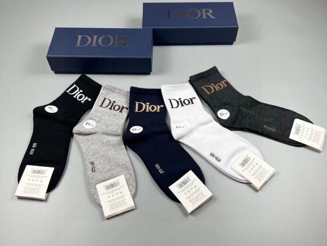 Dior Cotton Ankle Socks – 5-Pair Set #003