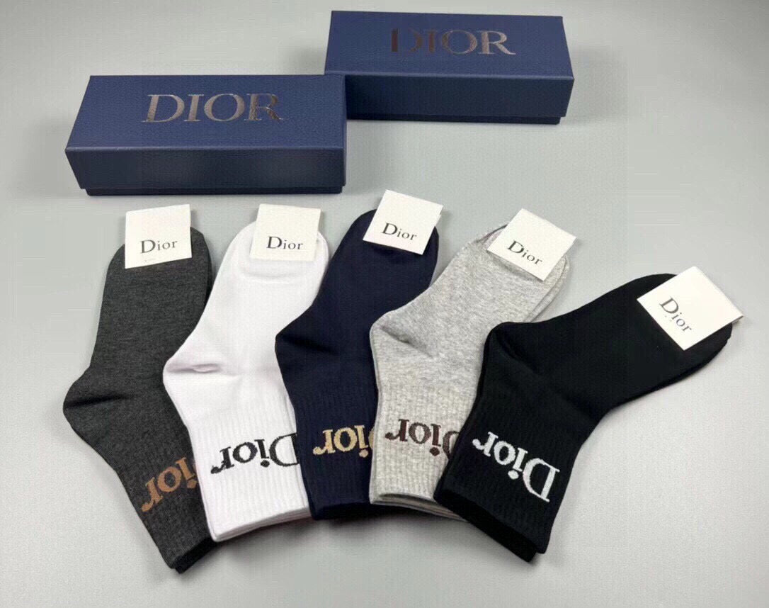 Dior Cotton Ankle Socks – 5-Pair Set #003