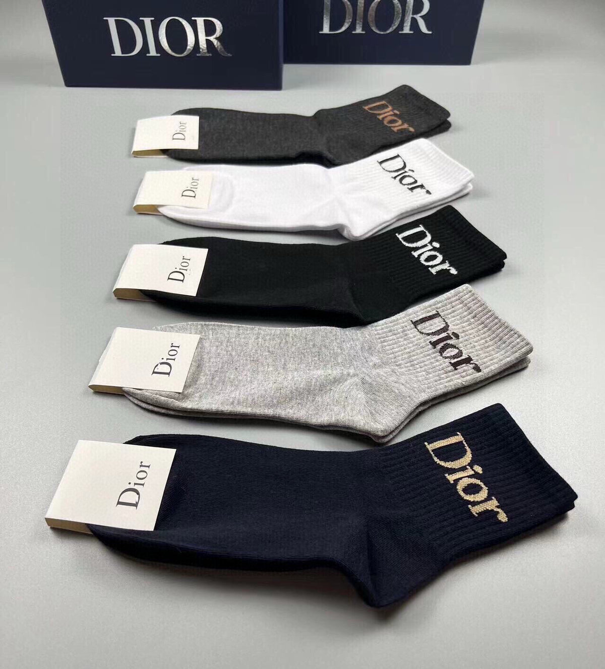 Dior Cotton Ankle Socks – 5-Pair Set #003