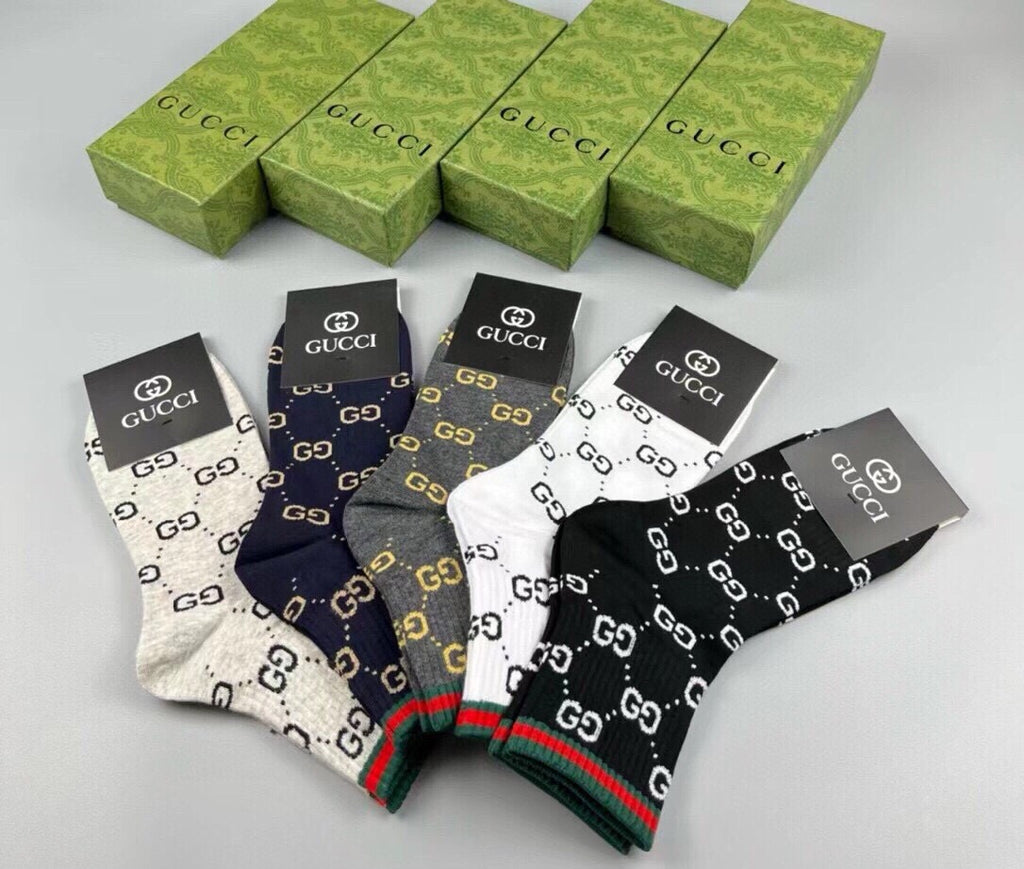 Gucci Cotton Crew Socks – 5-Pair Set #012