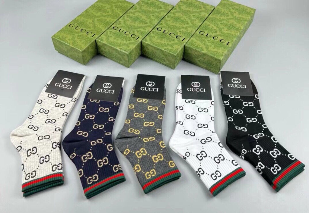 Gucci Cotton Crew Socks – 5-Pair Set #012