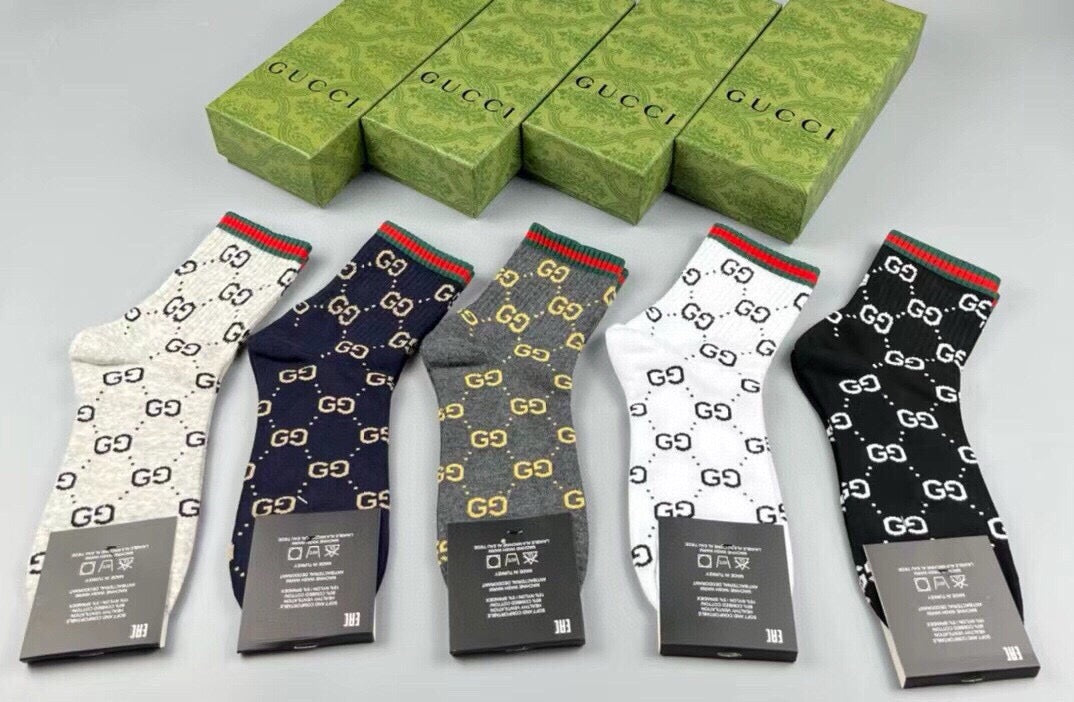 Gucci Cotton Crew Socks – 5-Pair Set #012