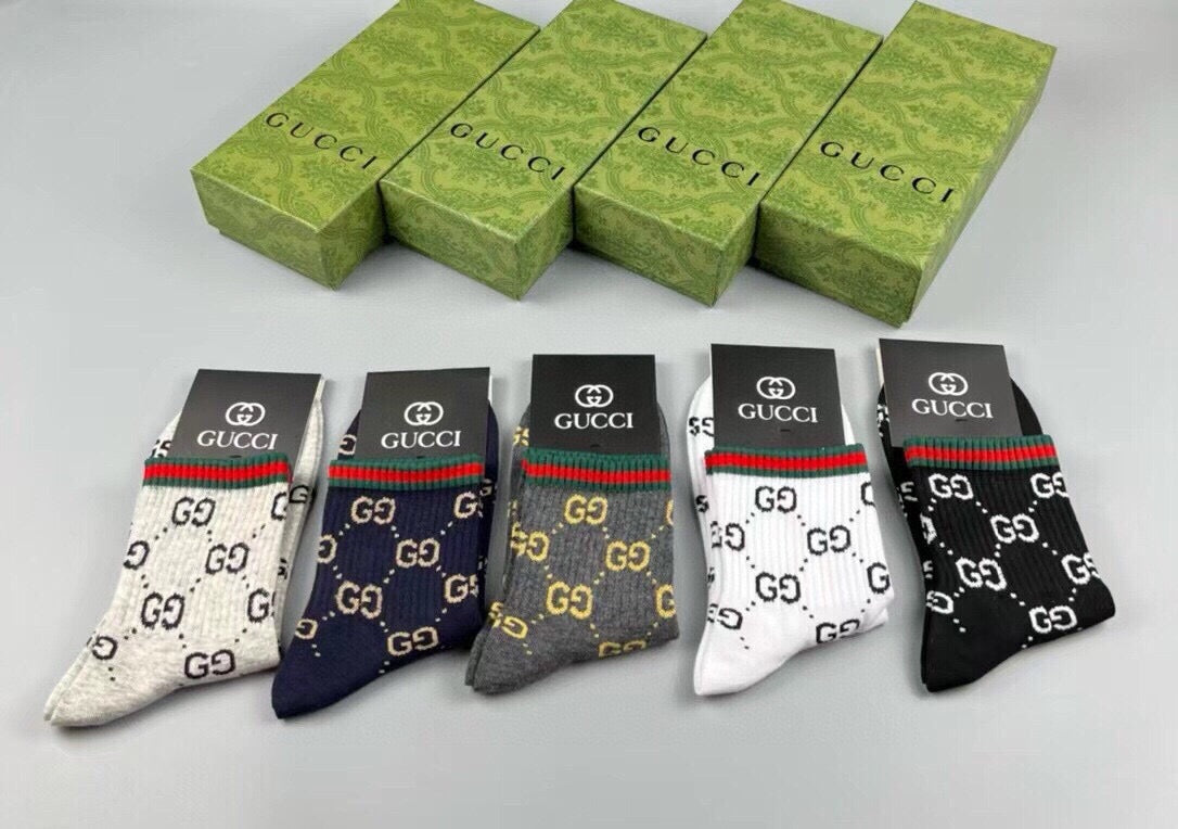 Gucci Cotton Crew Socks – 5-Pair Set #012