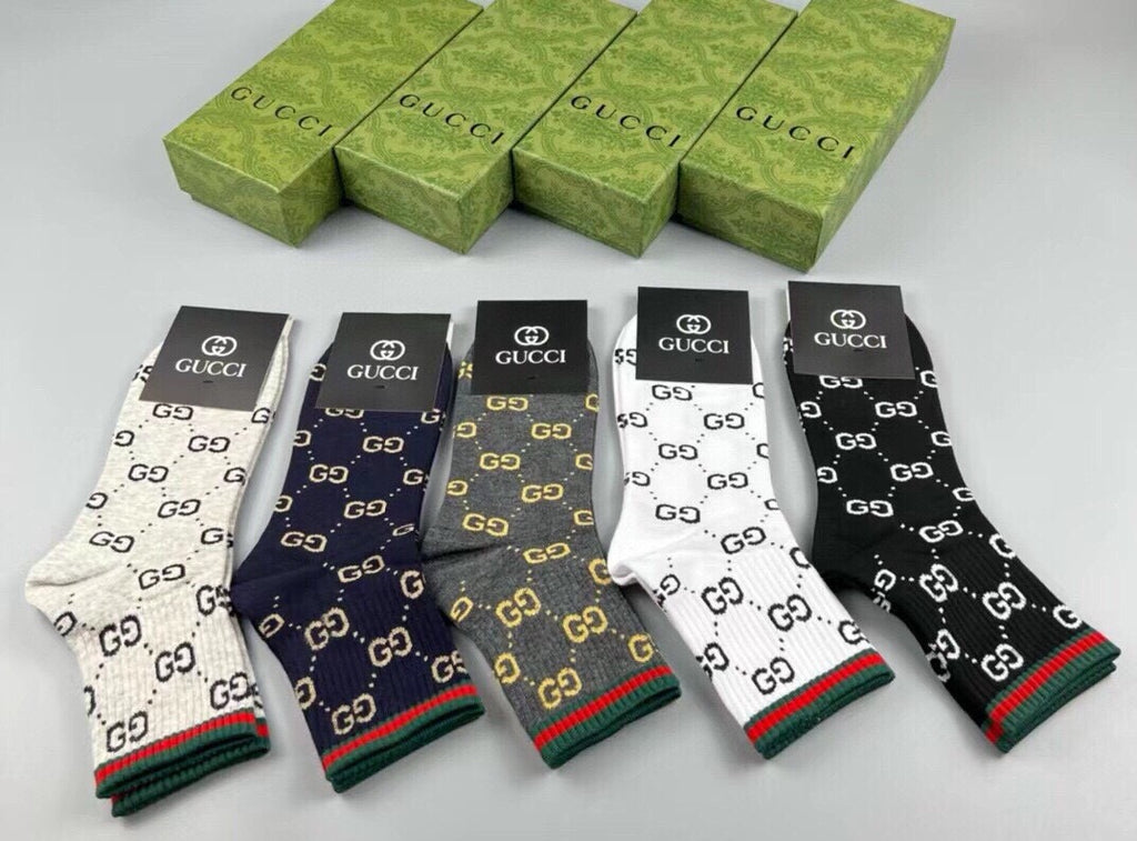 Gucci Cotton Crew Socks – 5-Pair Set #012