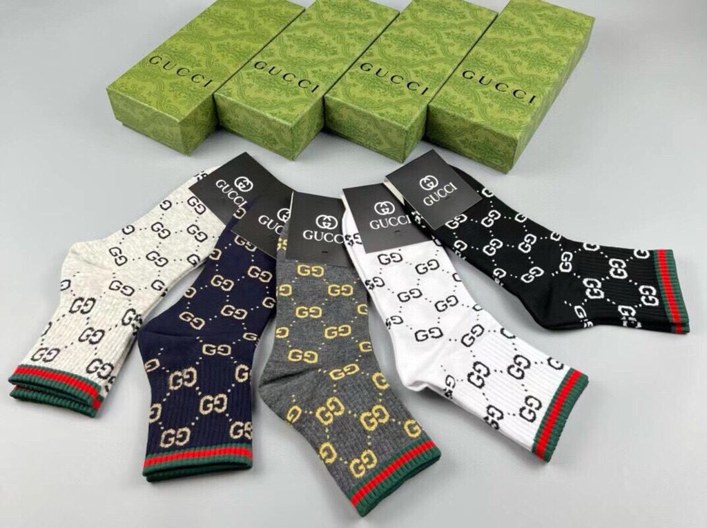 Gucci Cotton Crew Socks – 5-Pair Set #012