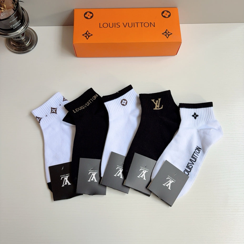 Louis Vuitton Cotton No-Show Socks – 5-Pair Set #003