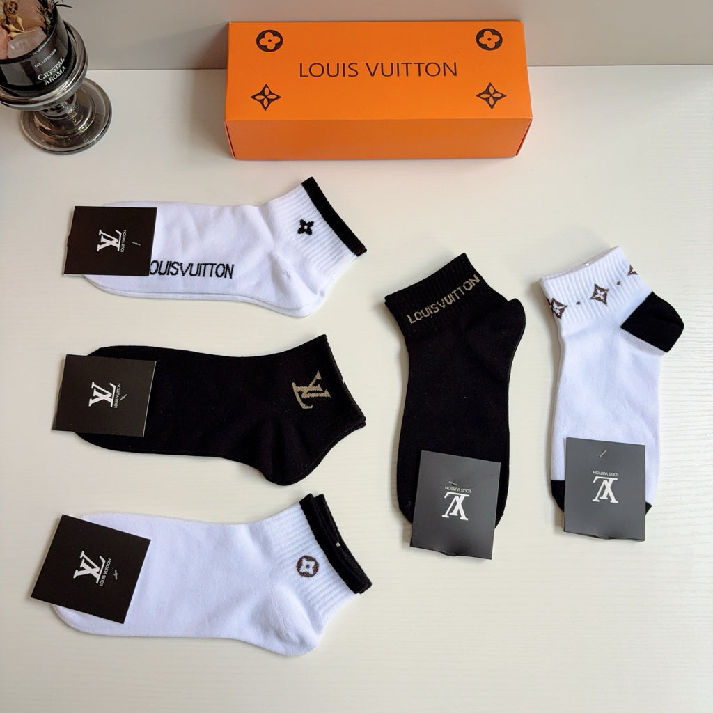 Louis Vuitton Cotton No-Show Socks – 5-Pair Set #003