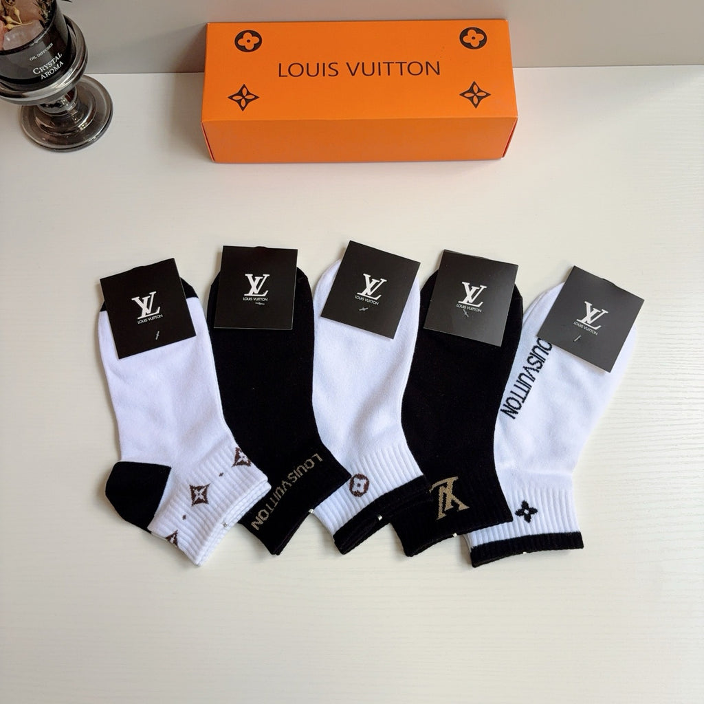 Louis Vuitton Cotton No-Show Socks – 5-Pair Set #003