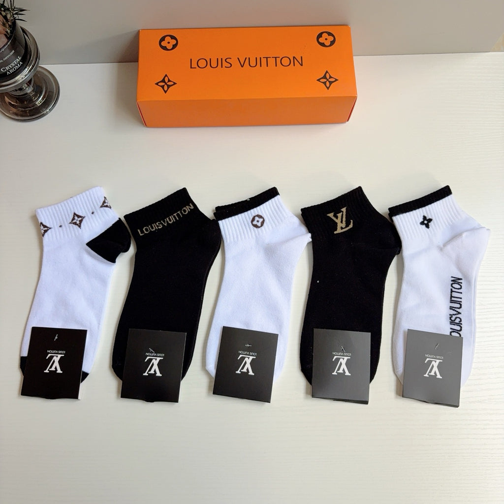 Louis Vuitton Cotton No-Show Socks – 5-Pair Set #003