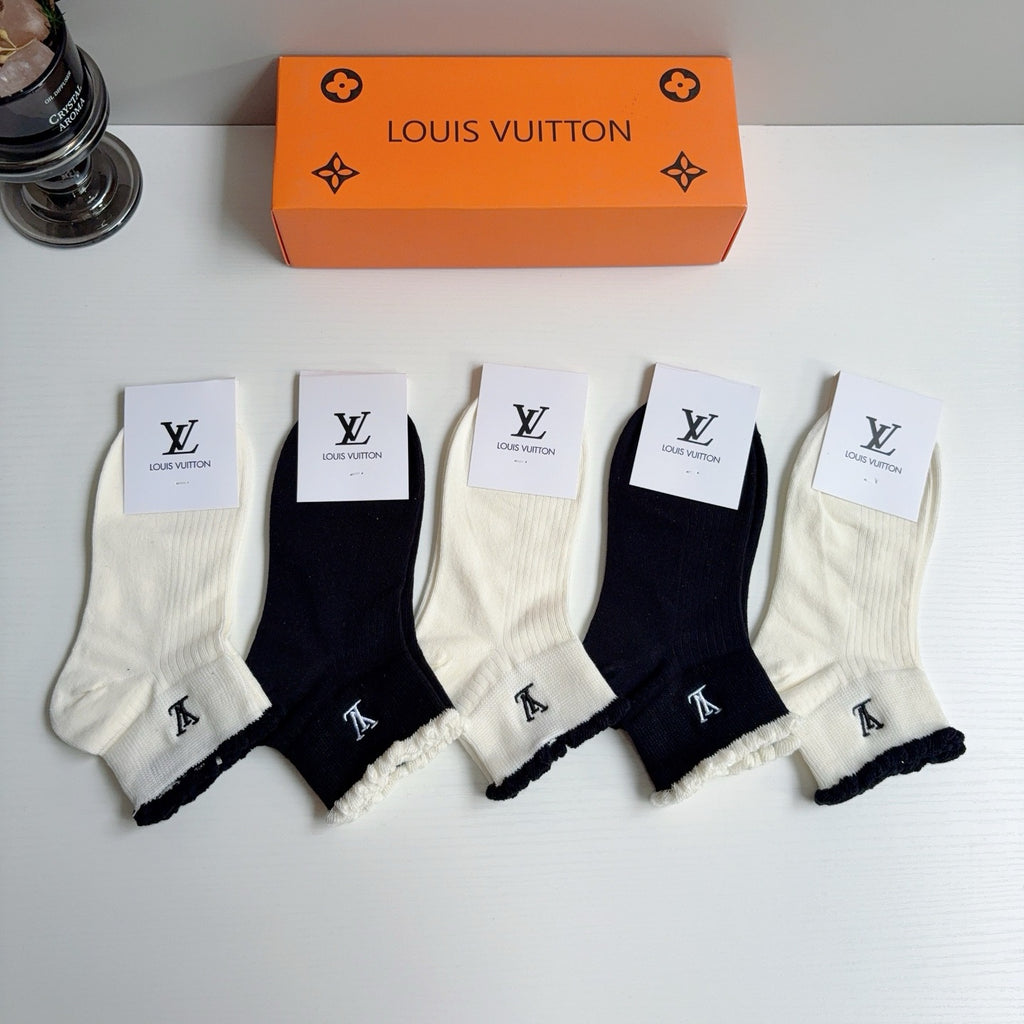 Louis Vuitton Cotton Ankle Socks – 5-Pair Set #002