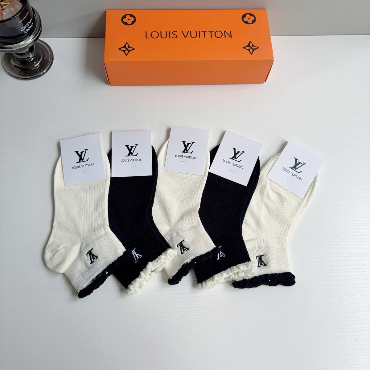 Louis Vuitton Cotton Ankle Socks – 5-Pair Set #002