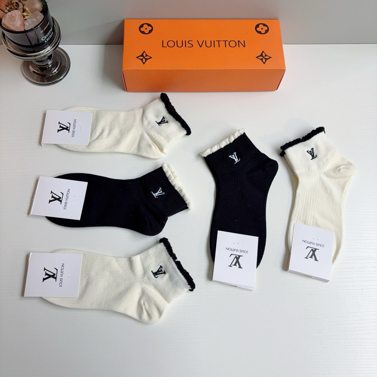 Louis Vuitton Cotton Ankle Socks – 5-Pair Set #002