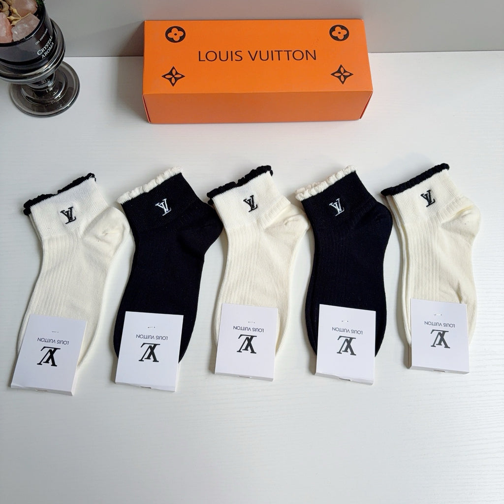 Louis Vuitton Cotton Ankle Socks – 5-Pair Set #002