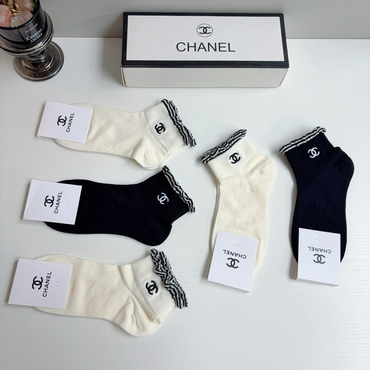 Chanel Cotton No-Show Socks – 5-Pair Set #002