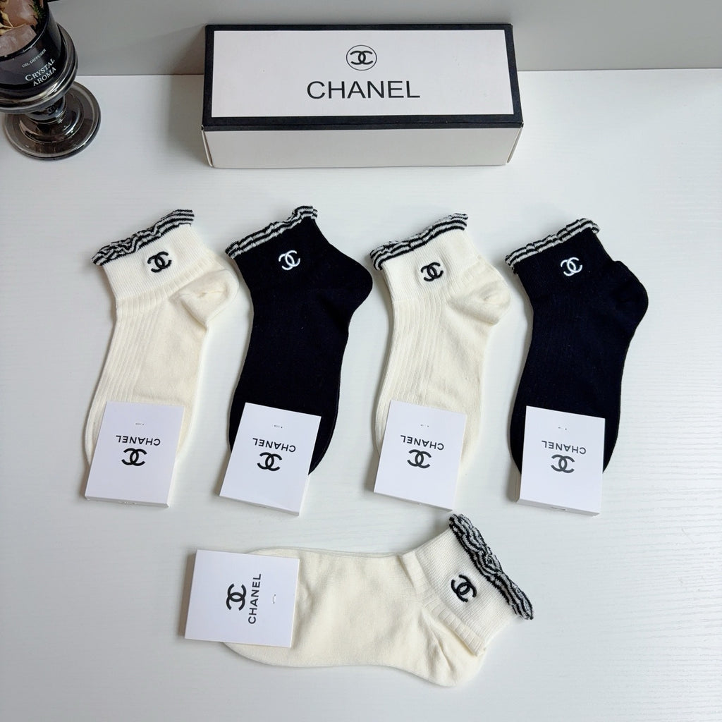 Chanel Cotton No-Show Socks – 5-Pair Set #002