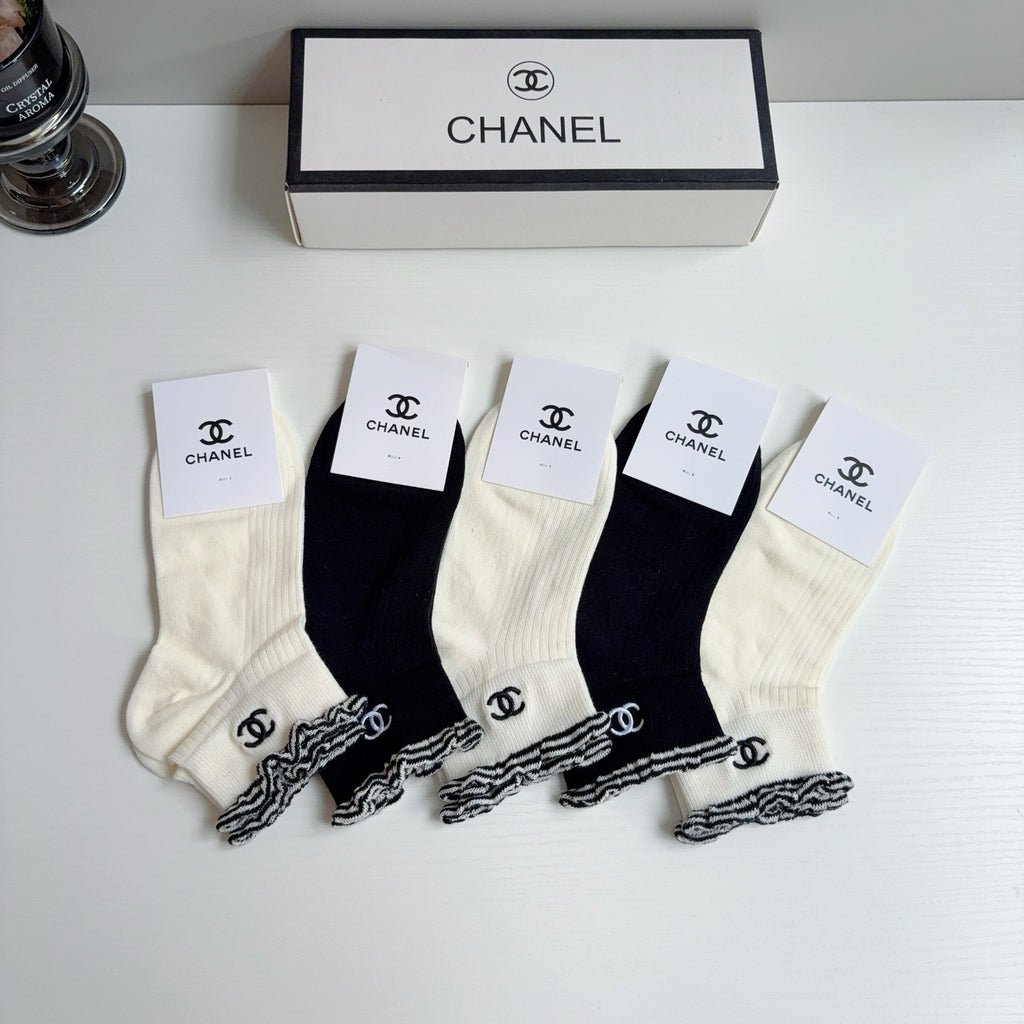 Chanel Cotton No-Show Socks – 5-Pair Set #002