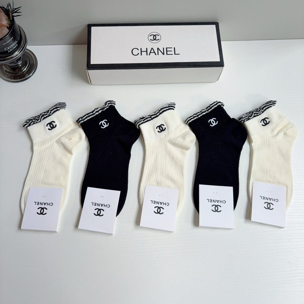 Chanel Cotton No-Show Socks – 5-Pair Set #002