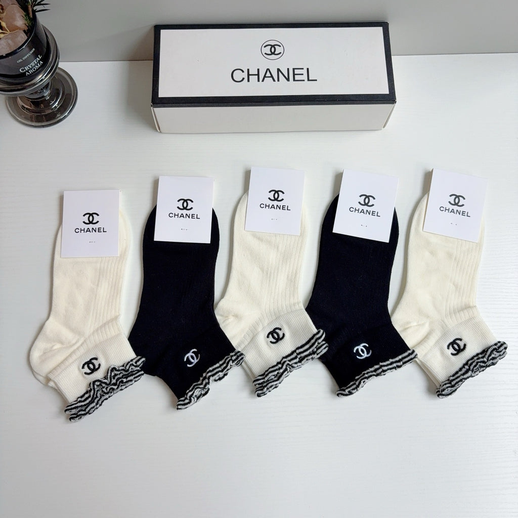 Chanel Cotton No-Show Socks – 5-Pair Set #002