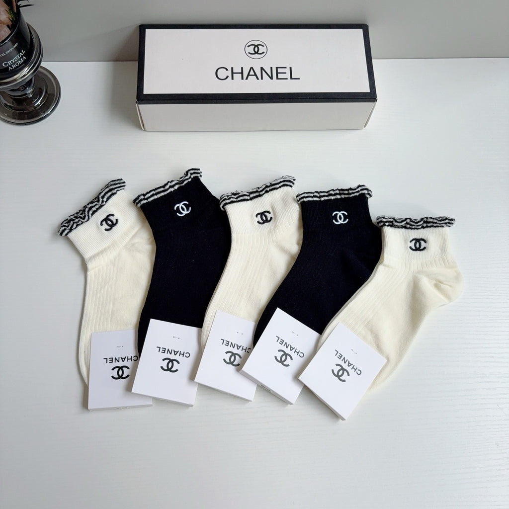 Chanel Cotton No-Show Socks – 5-Pair Set #002