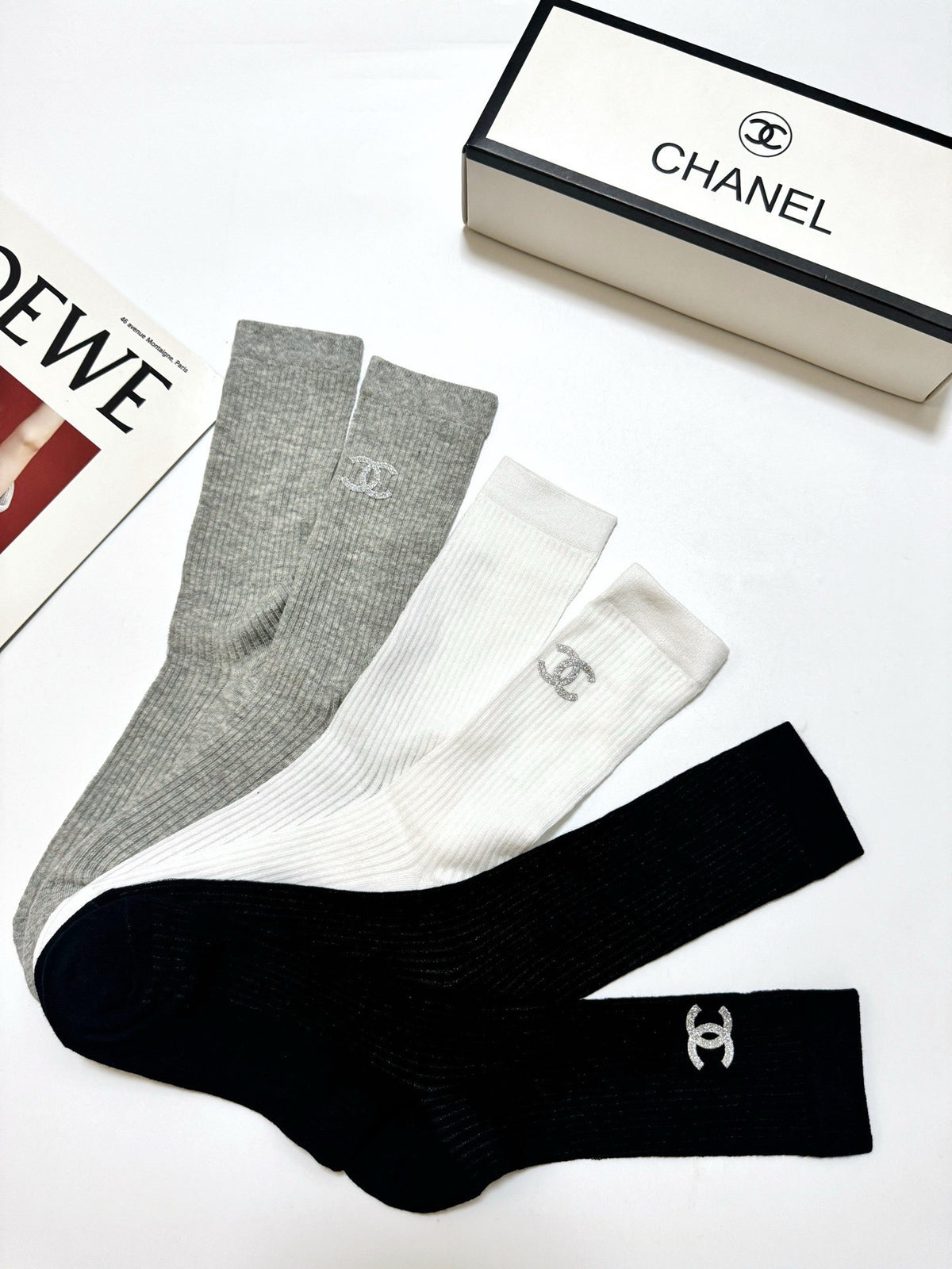 Chanel Cotton Crew Socks – 3-Pair Set #001