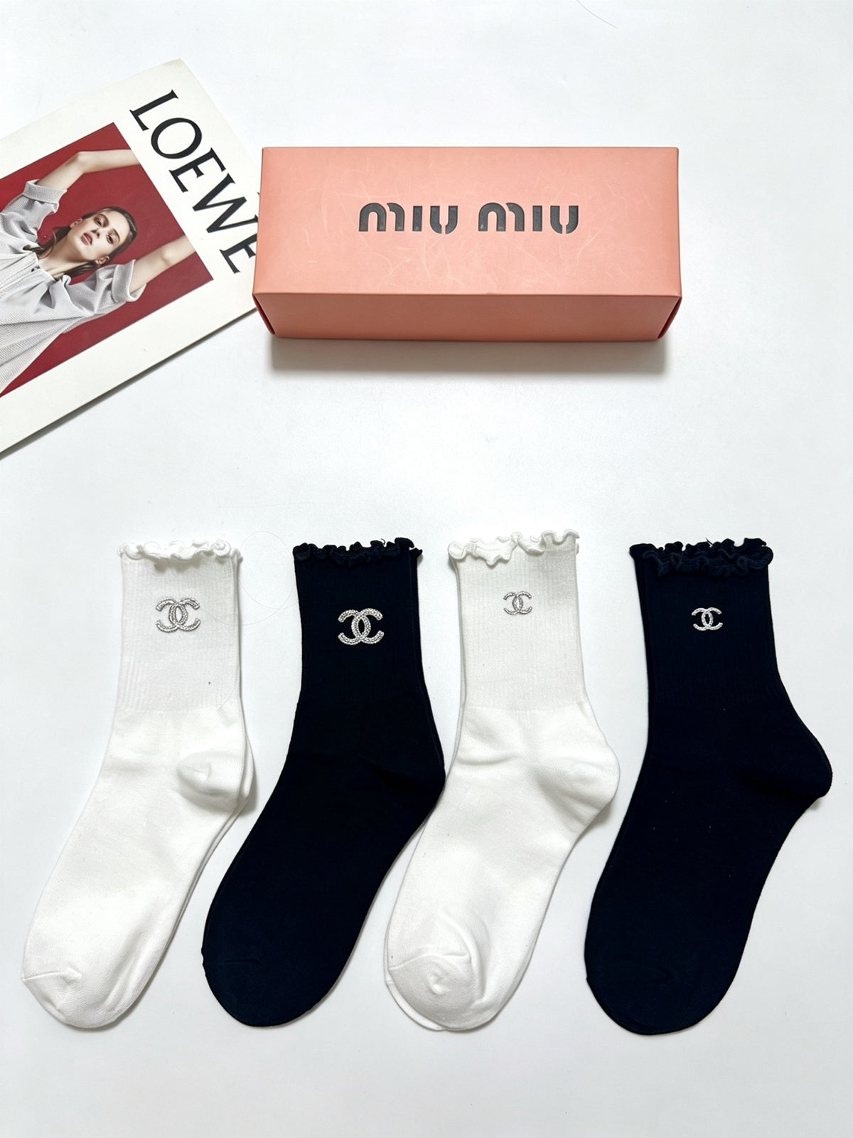 Chanel Cotton Crew Socks – 4-Pair Set #002
