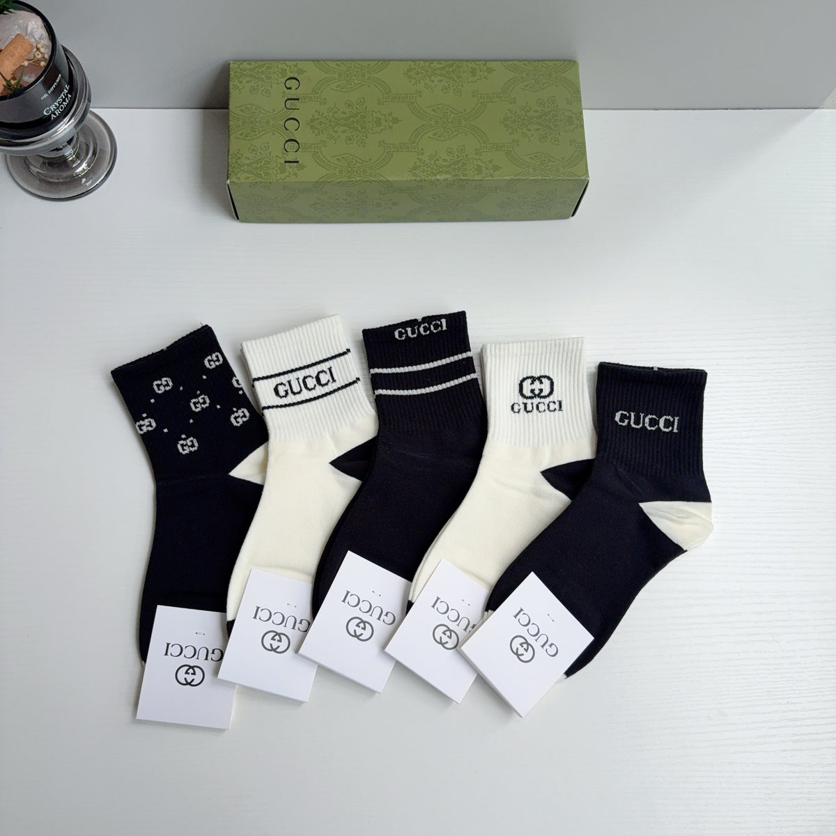 Gucci Comfort Crew Socks – 5-Pair Set #003