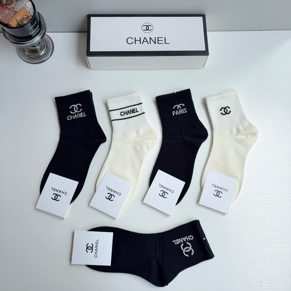 Chanel Cotton Crew Socks – 5-Pair Set #003