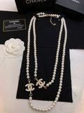 CHANEL Pearl Crystal Double-C Long Necklace