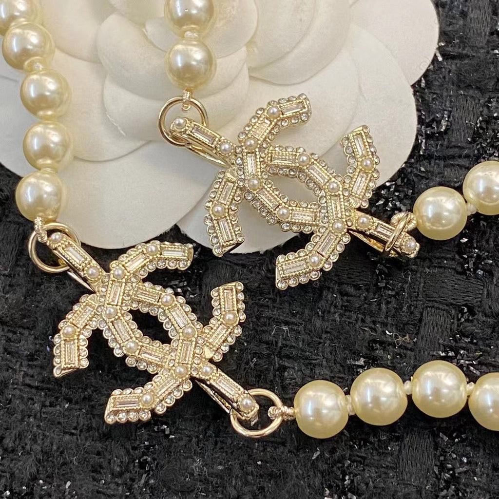 CHANEL Pearl Crystal Double-C Long Necklace