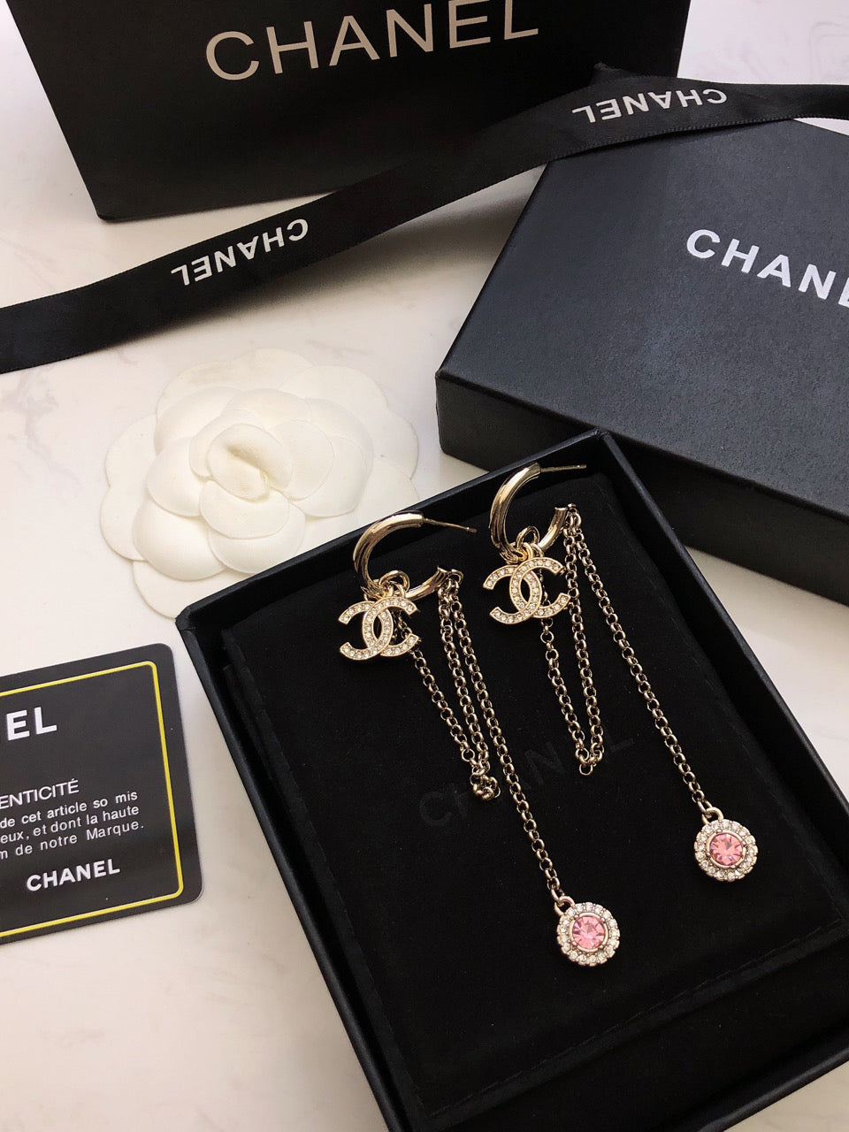 CHANEL Crystal Double-C Tassel Pendant Necklace