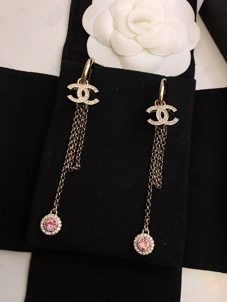 CHANEL Crystal Double-C Tassel Pendant Necklace